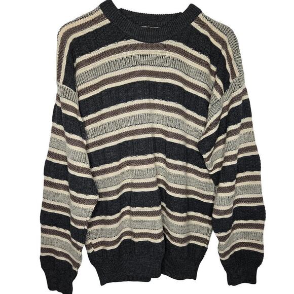Jantzen Vintage 90s Mens Striped Oversized Grandpa Sweater L Grunge Kurt Cobain - Picture 1 of 10